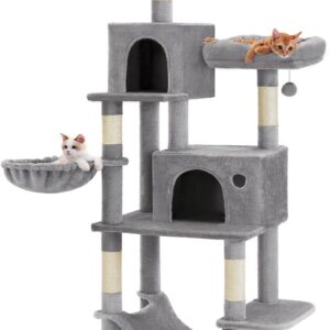 krabpaal kattenboom 60x50x199 cm hout lichtgrijs meervoudige verdiepingen afneembare hoezen