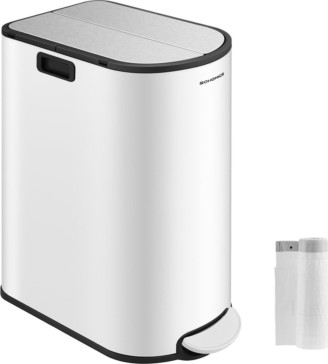 stalen prullenbak, wolk wit metallic zilver, 20l & 30l capaciteit