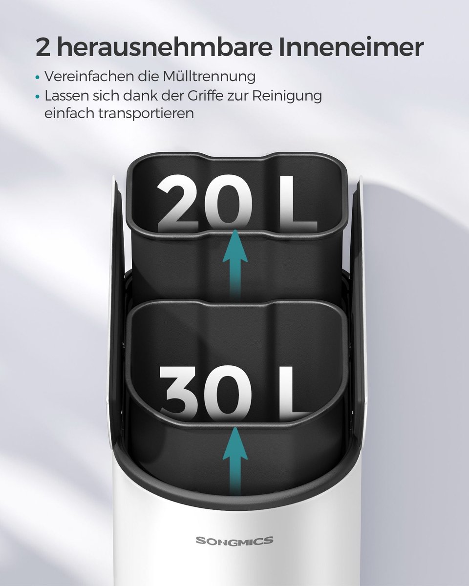 stalen prullenbak, wolk wit metallic zilver, 20l & 30l capaciteit